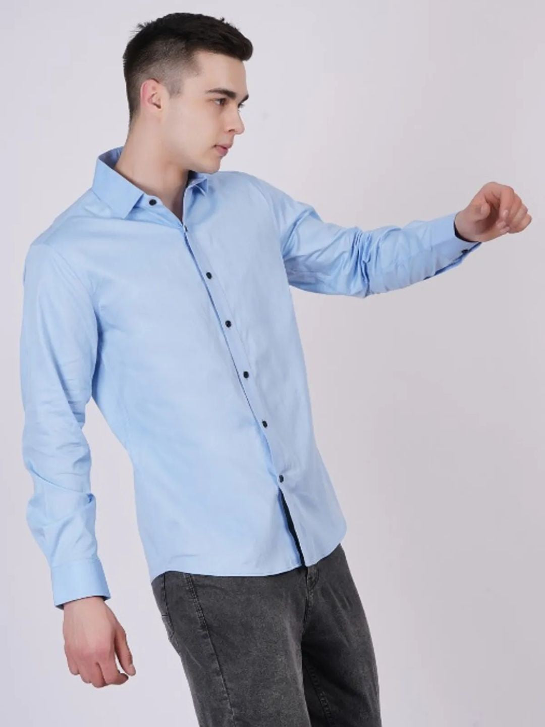 Sky-Blue Formal Shirts For Men Without Pocket