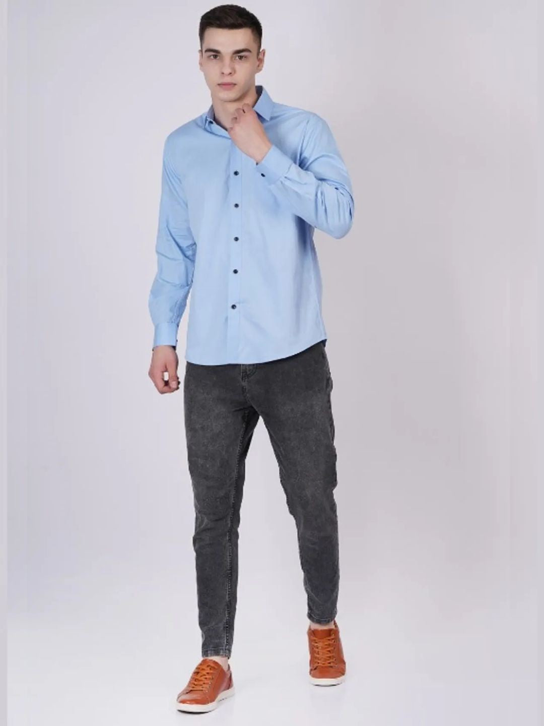 Sky-Blue Formal Shirts For Men Without Pocket