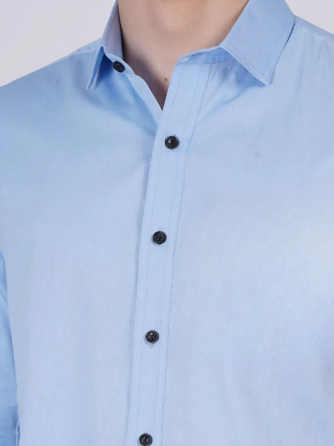 Sky-Blue Formal Shirts For Men Without Pocket