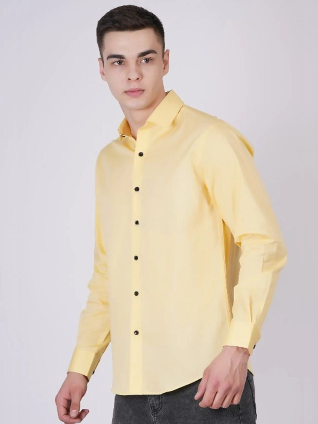 Yellow Formal Shirts For Men Without Pocket