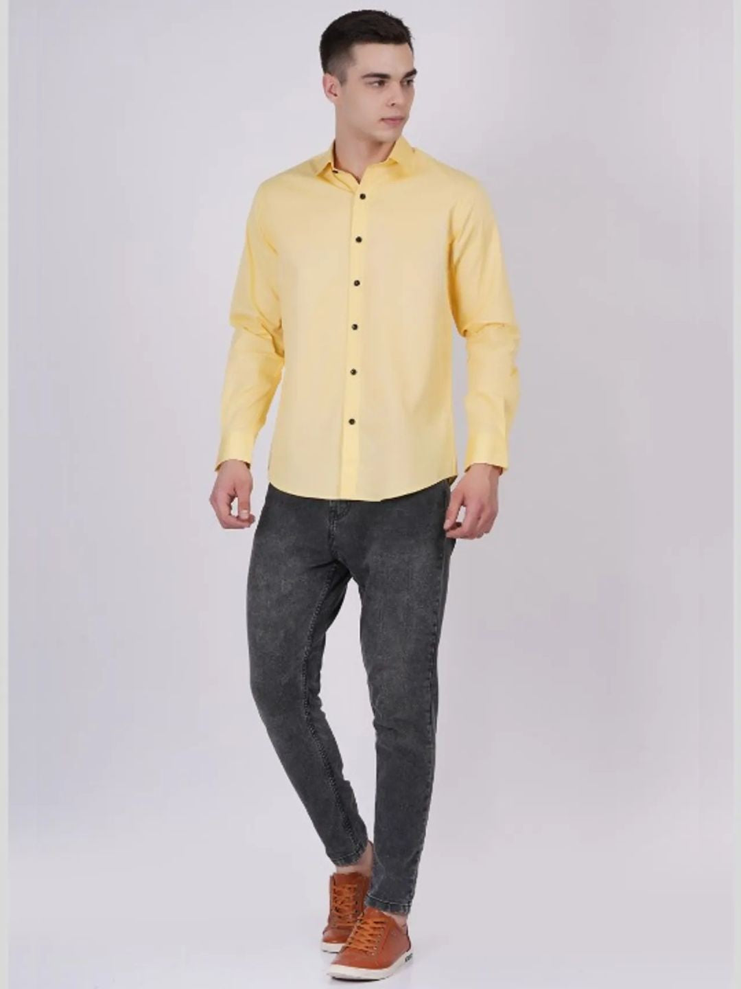 Yellow Formal Shirts For Men Without Pocket
