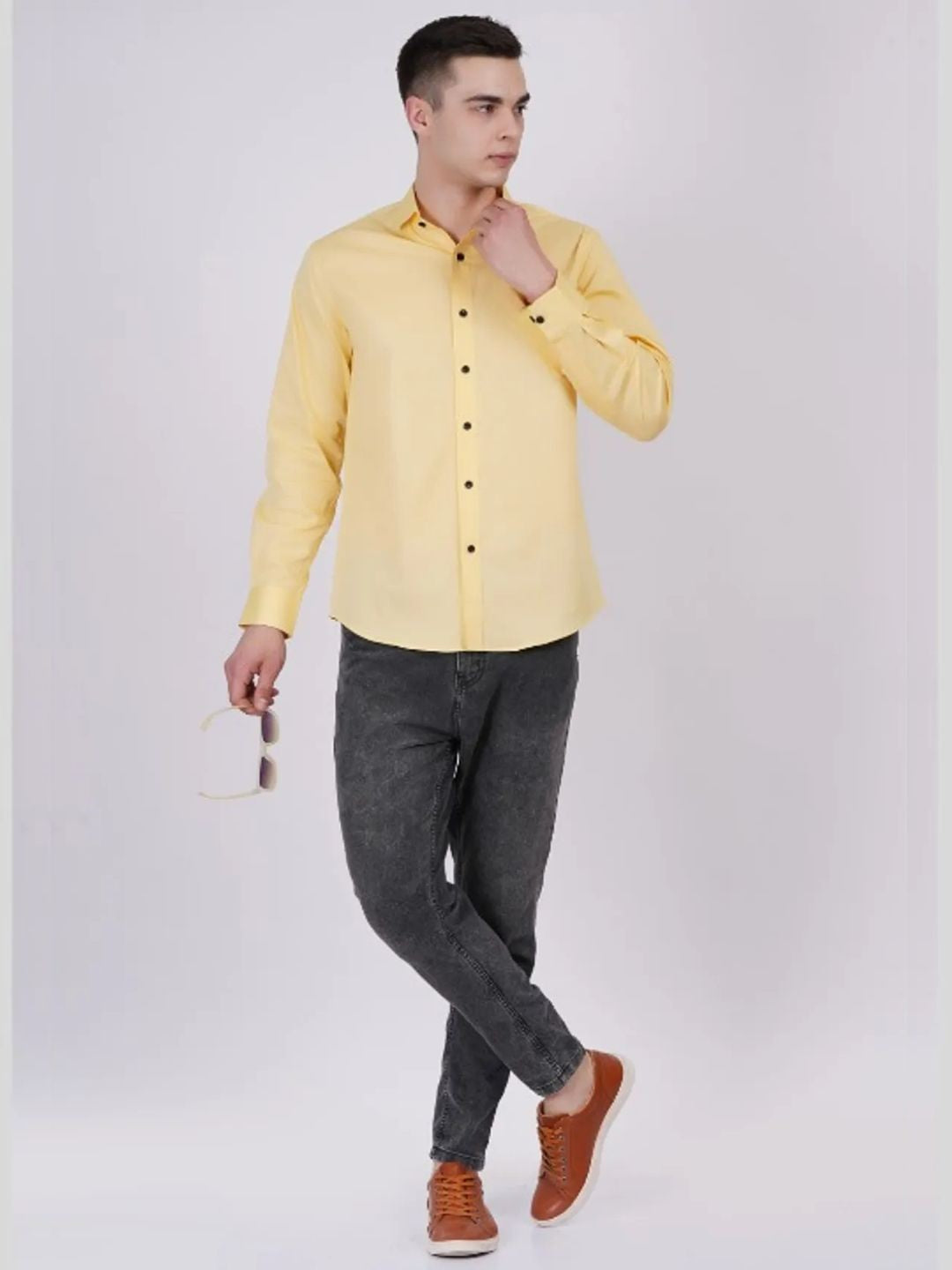 Yellow Formal Shirts For Men Without Pocket