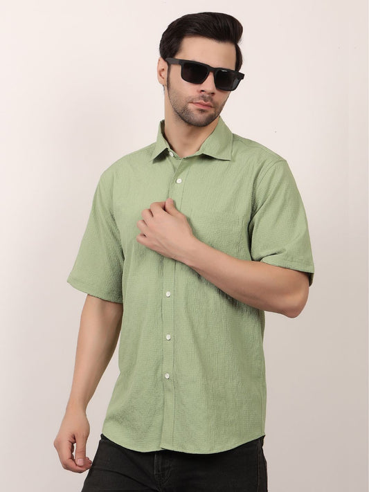Green Popcorn Casual Half Sleeve Shirt For Men