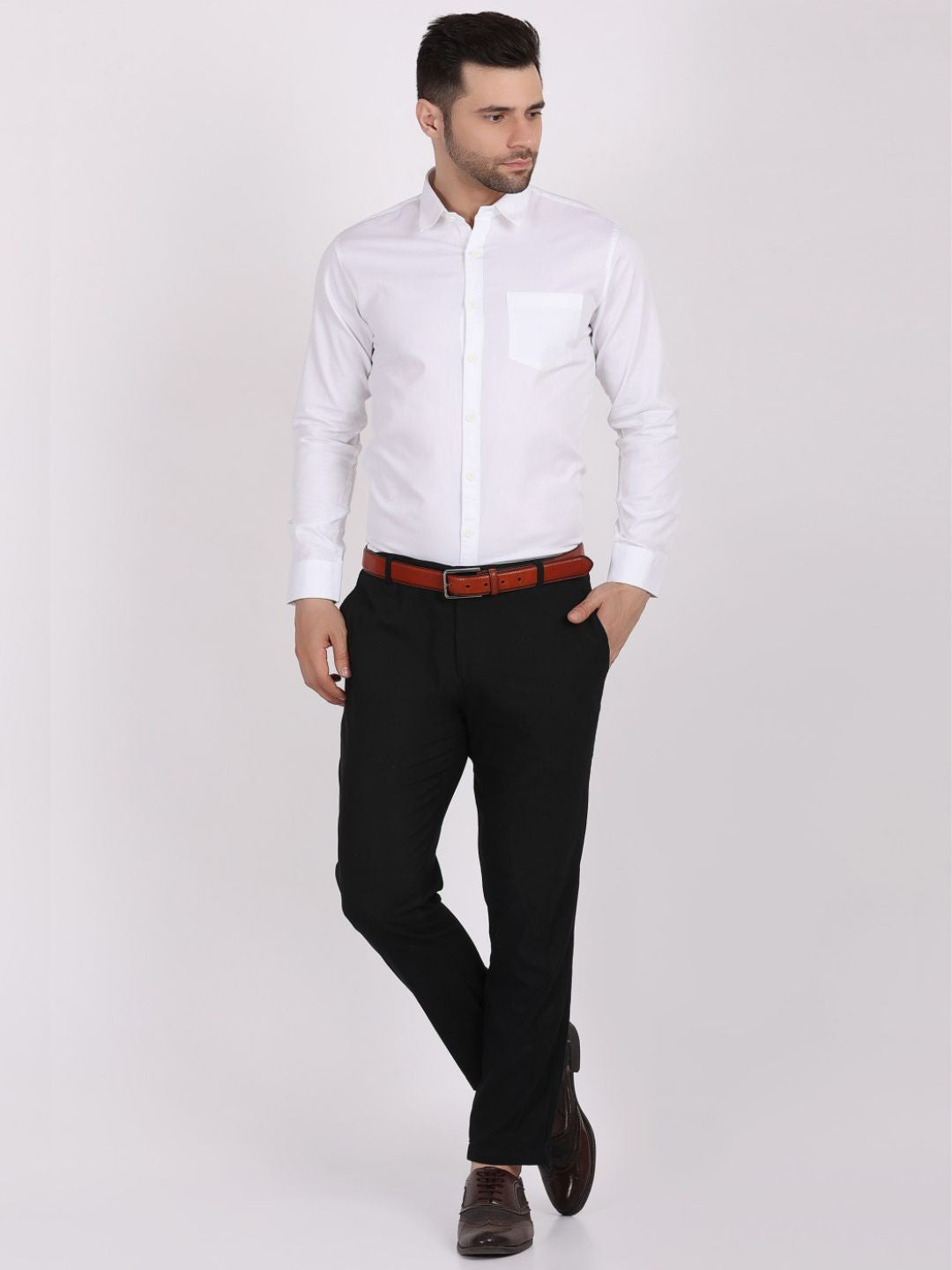 White Formal Shirts For Men With Single Pocket
