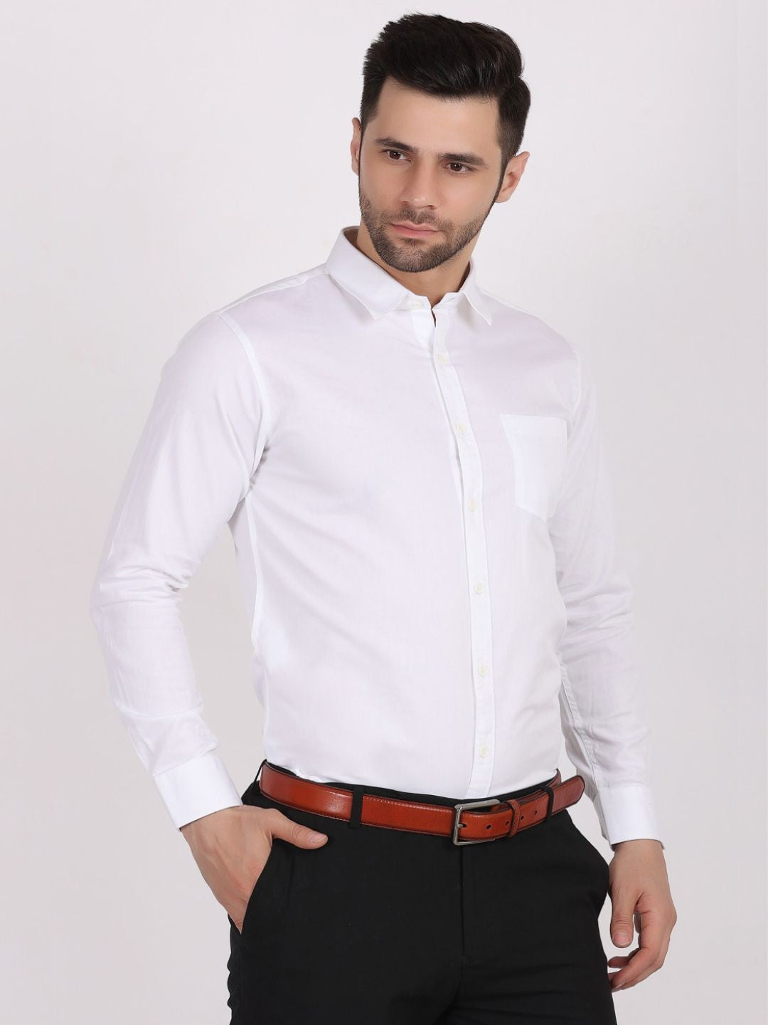 White Formal Shirts For Men With Single Pocket