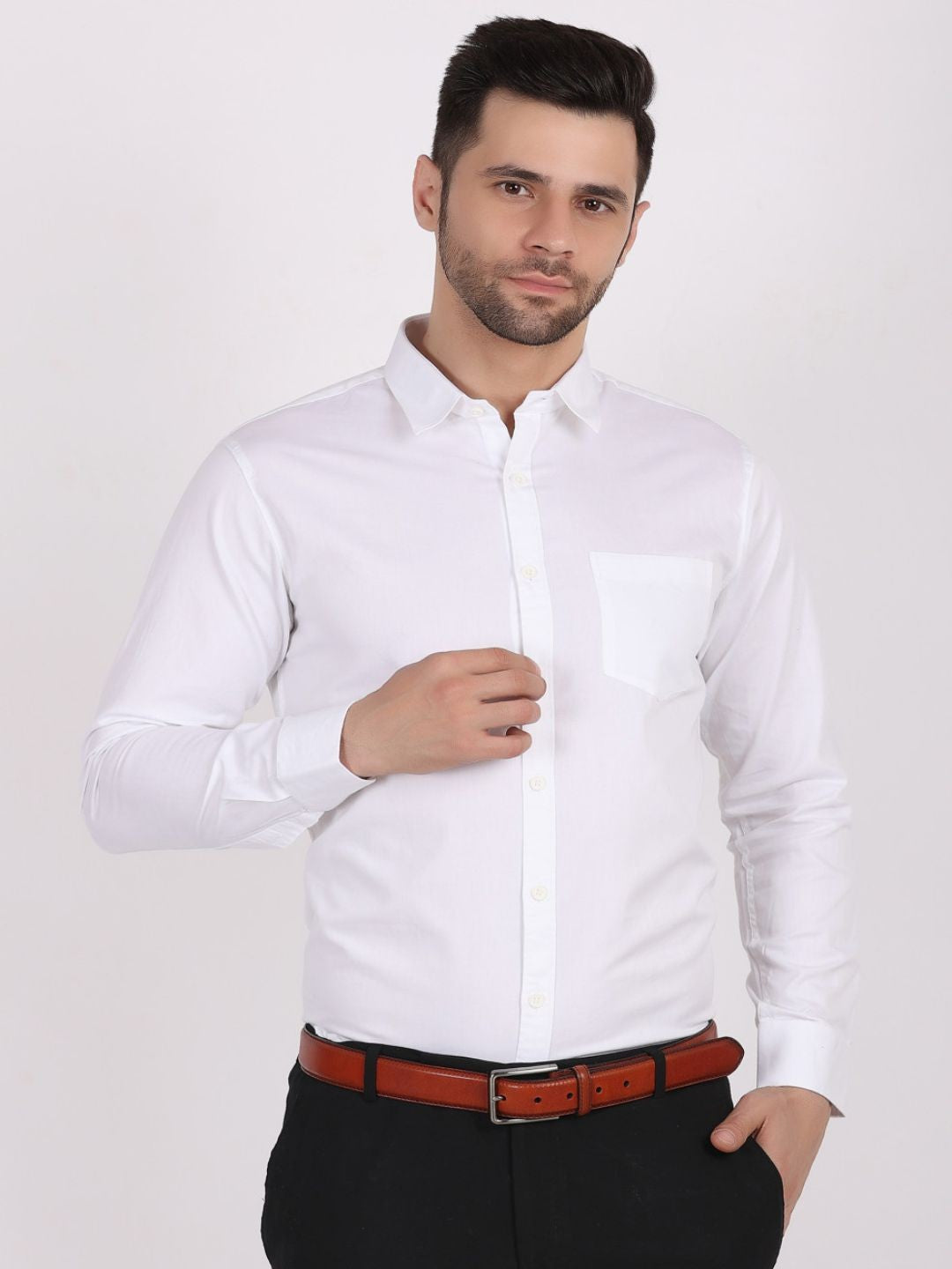 White Formal Shirts For Men With Single Pocket