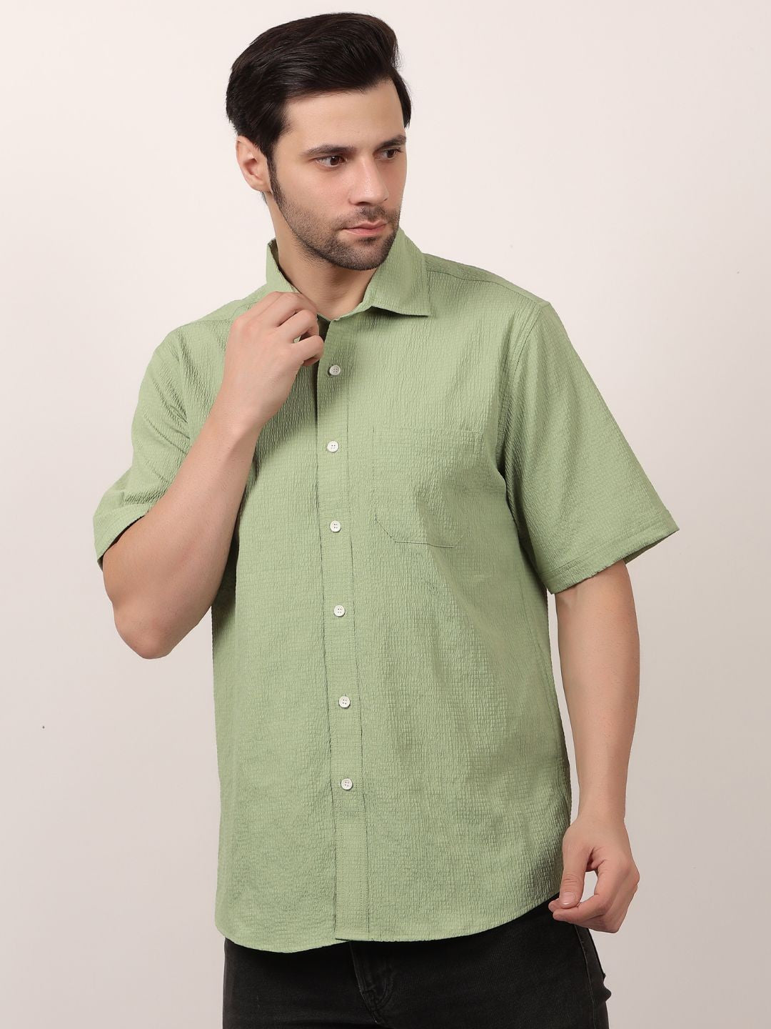 Green Popcorn Casual Half Sleeve Shirt For Men