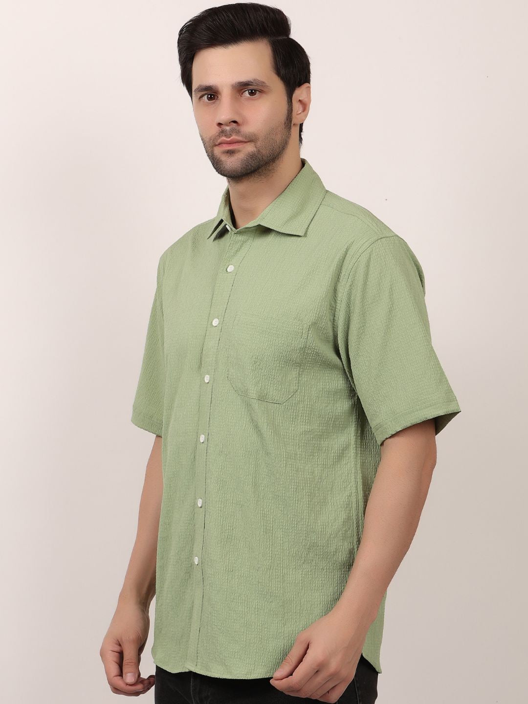 Green Popcorn Casual Half Sleeve Shirt For Men