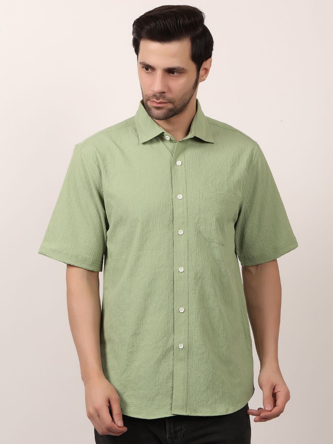 Green Popcorn Casual Half Sleeve Shirt For Men