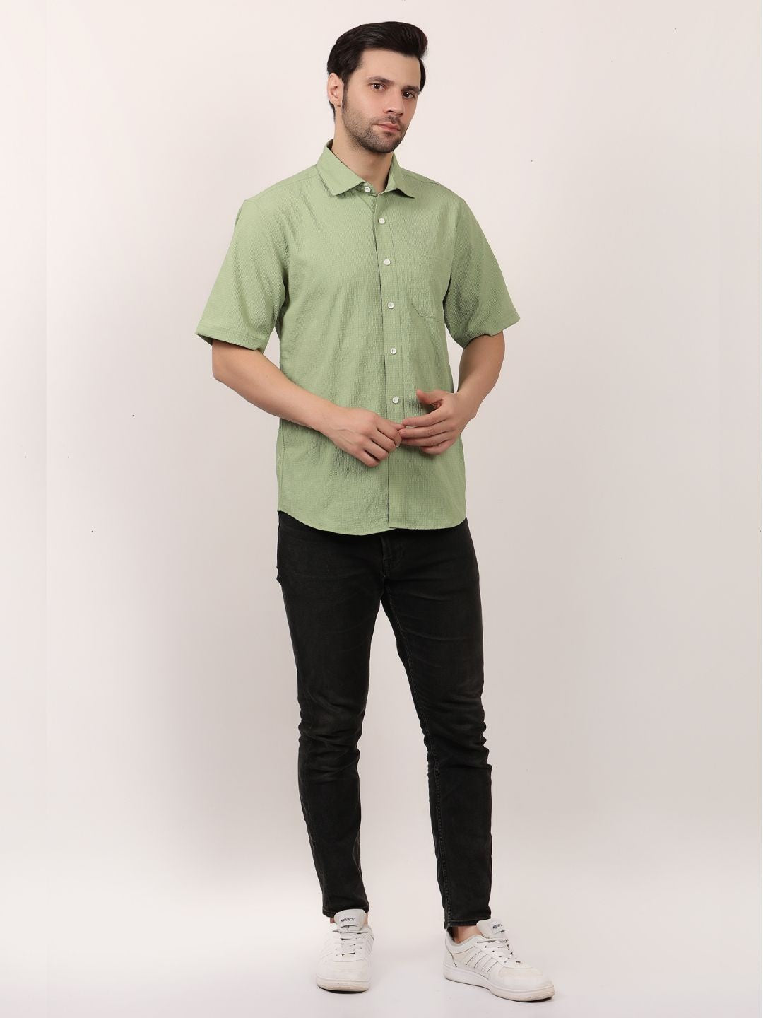Green Popcorn Casual Half Sleeve Shirt For Men