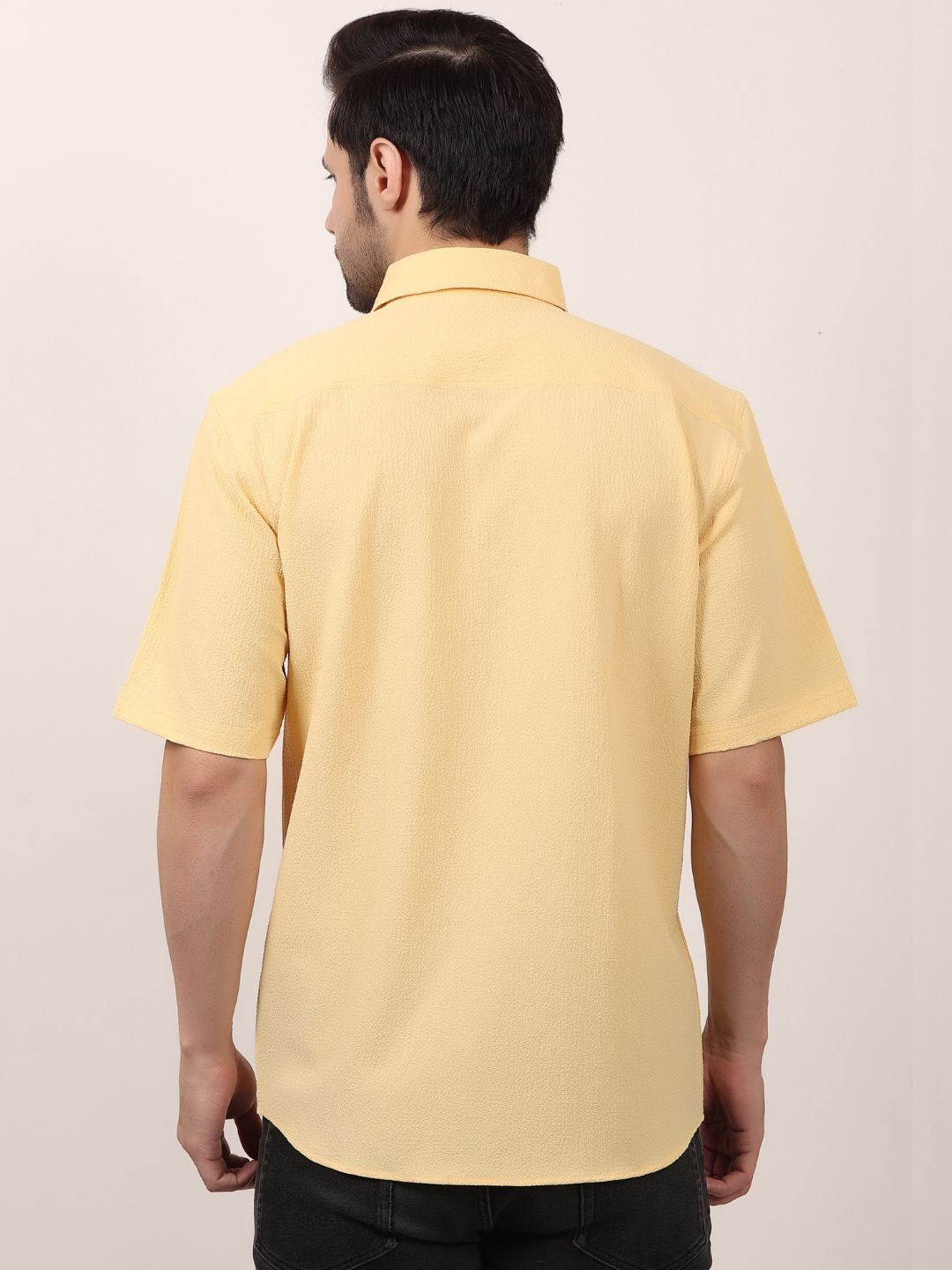 Yellow Popcorn Casual Half Sleeve Shirt For Men