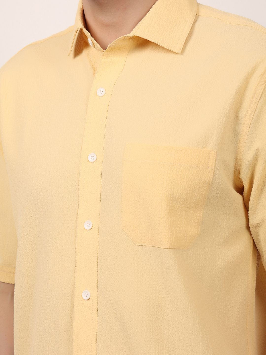 Yellow Popcorn Casual Half Sleeve Shirt For Men
