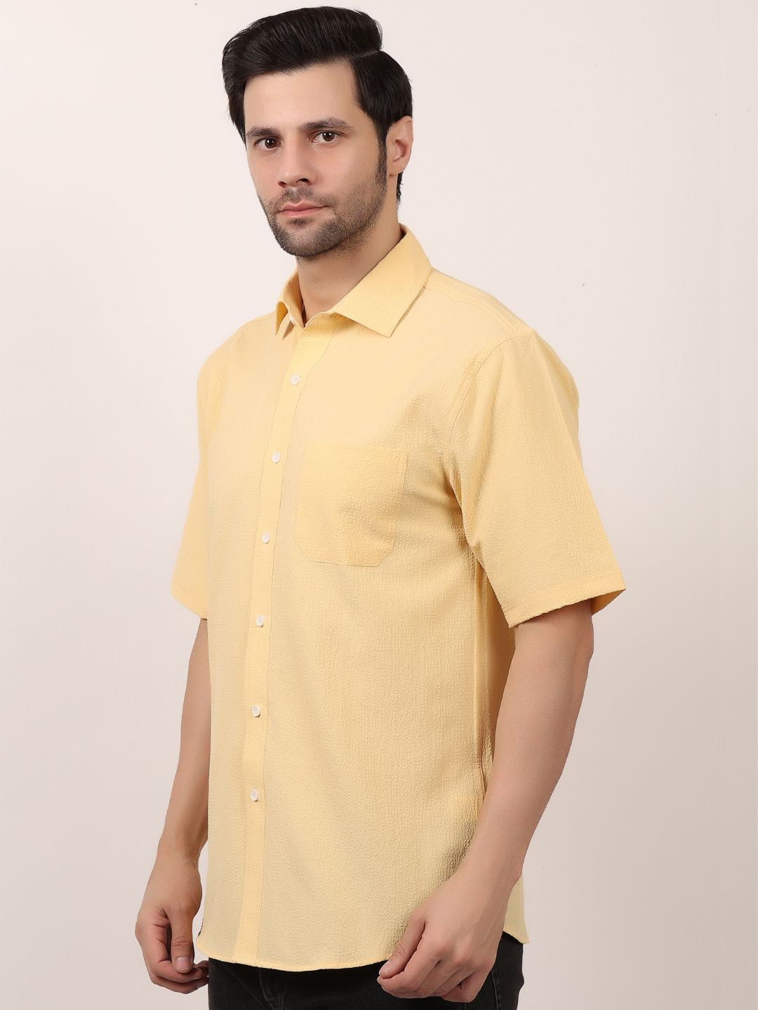 Yellow Popcorn Casual Half Sleeve Shirt For Men