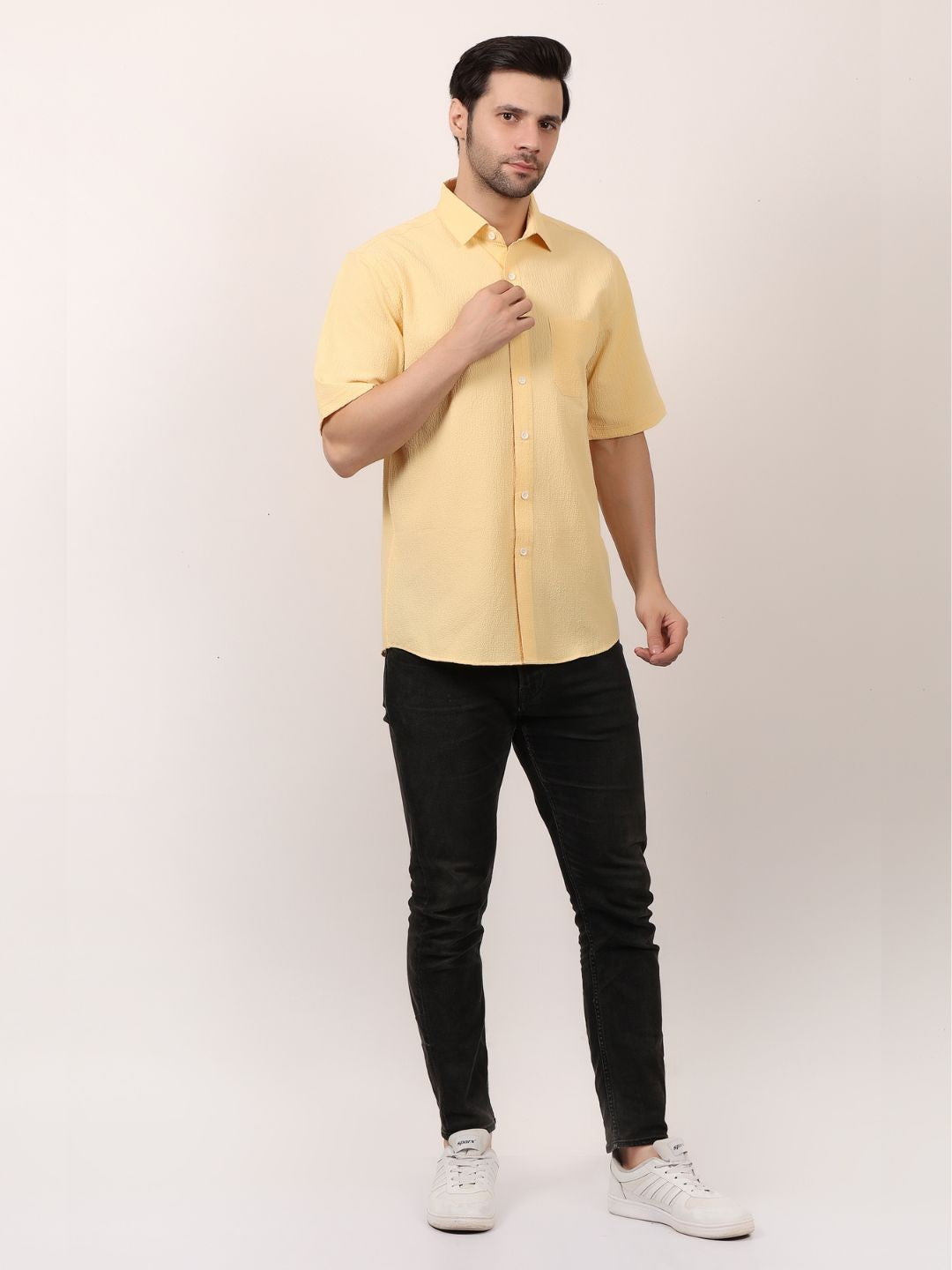 Yellow Popcorn Casual Half Sleeve Shirt For Men