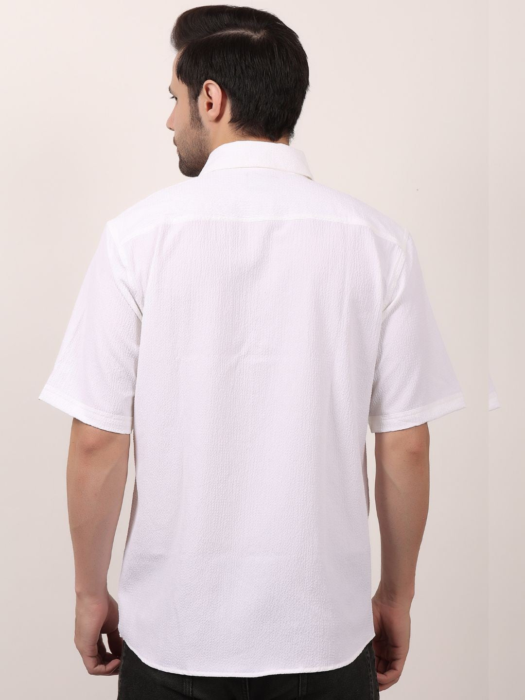 White Popcorn Casual Half Sleeve Shirt For Men