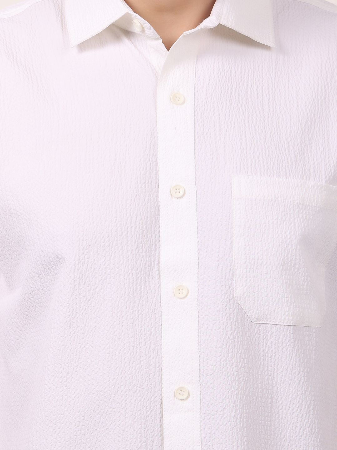 White Popcorn Casual Half Sleeve Shirt For Men
