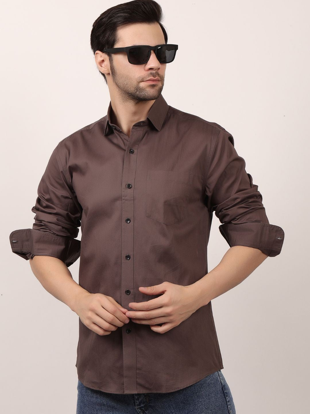 Gray Formal Shirts For Men With Single Pocket