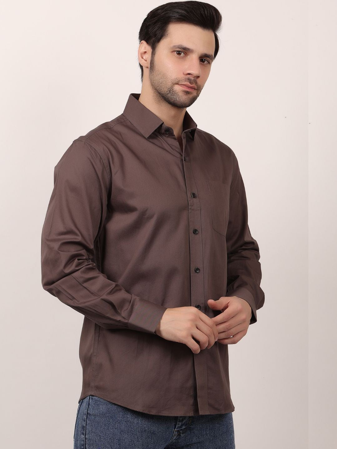 Gray Formal Shirts For Men With Single Pocket