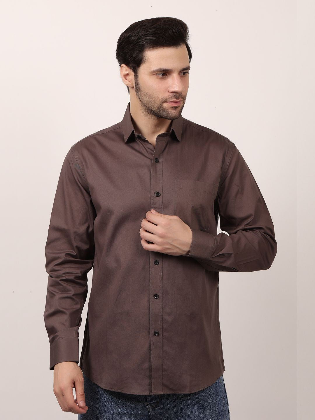 Gray Formal Shirts For Men With Single Pocket