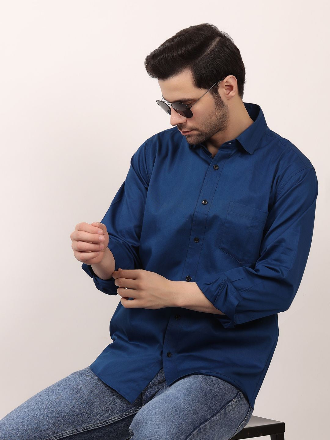 Blue Formal Shirts For Men With Single Pocket