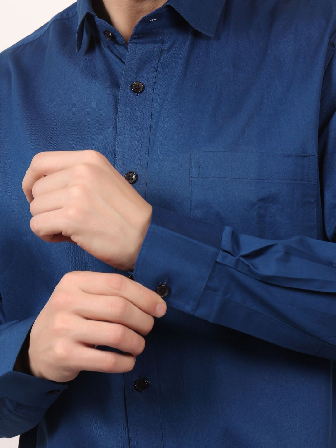 Blue Formal Shirts For Men With Single Pocket