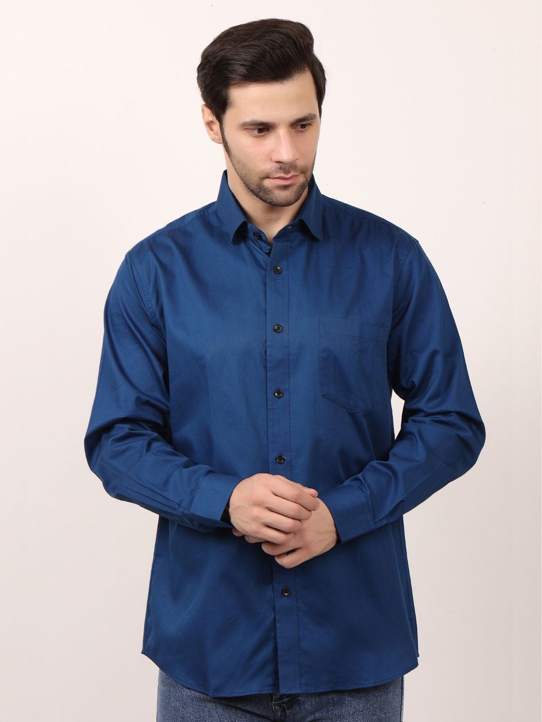 Blue Formal Shirts For Men With Single Pocket