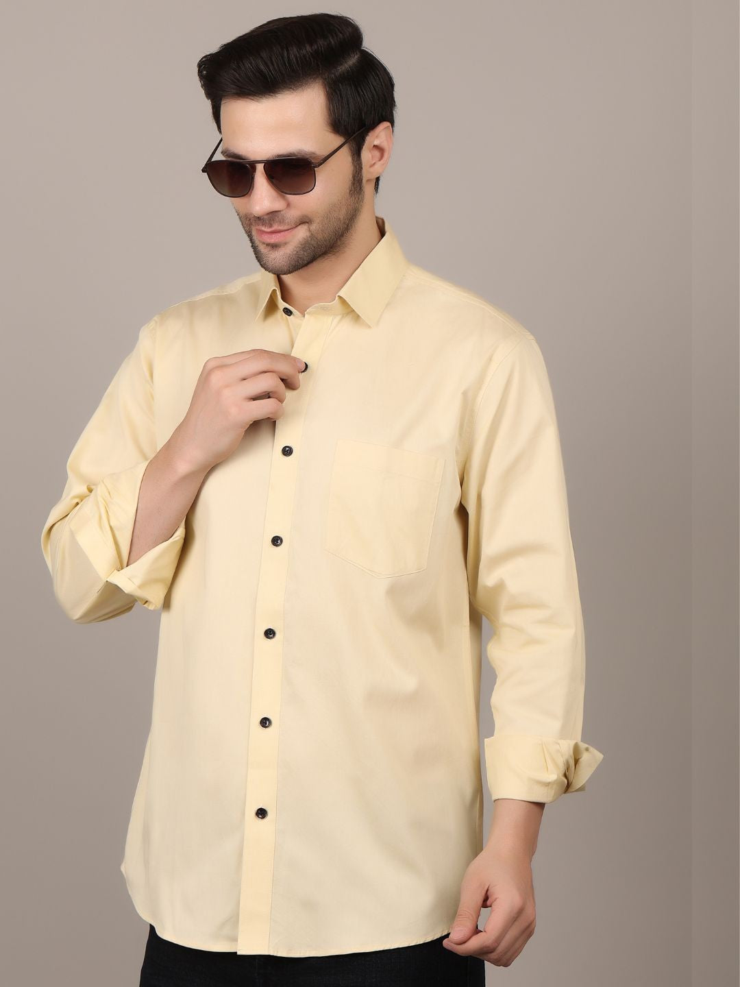 Lemon Formal Shirts For Men With Single Pocket