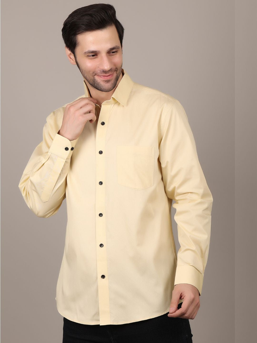 Lemon Formal Shirts For Men With Single Pocket