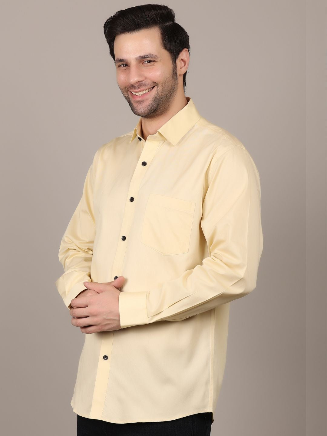 Lemon Formal Shirts For Men With Single Pocket
