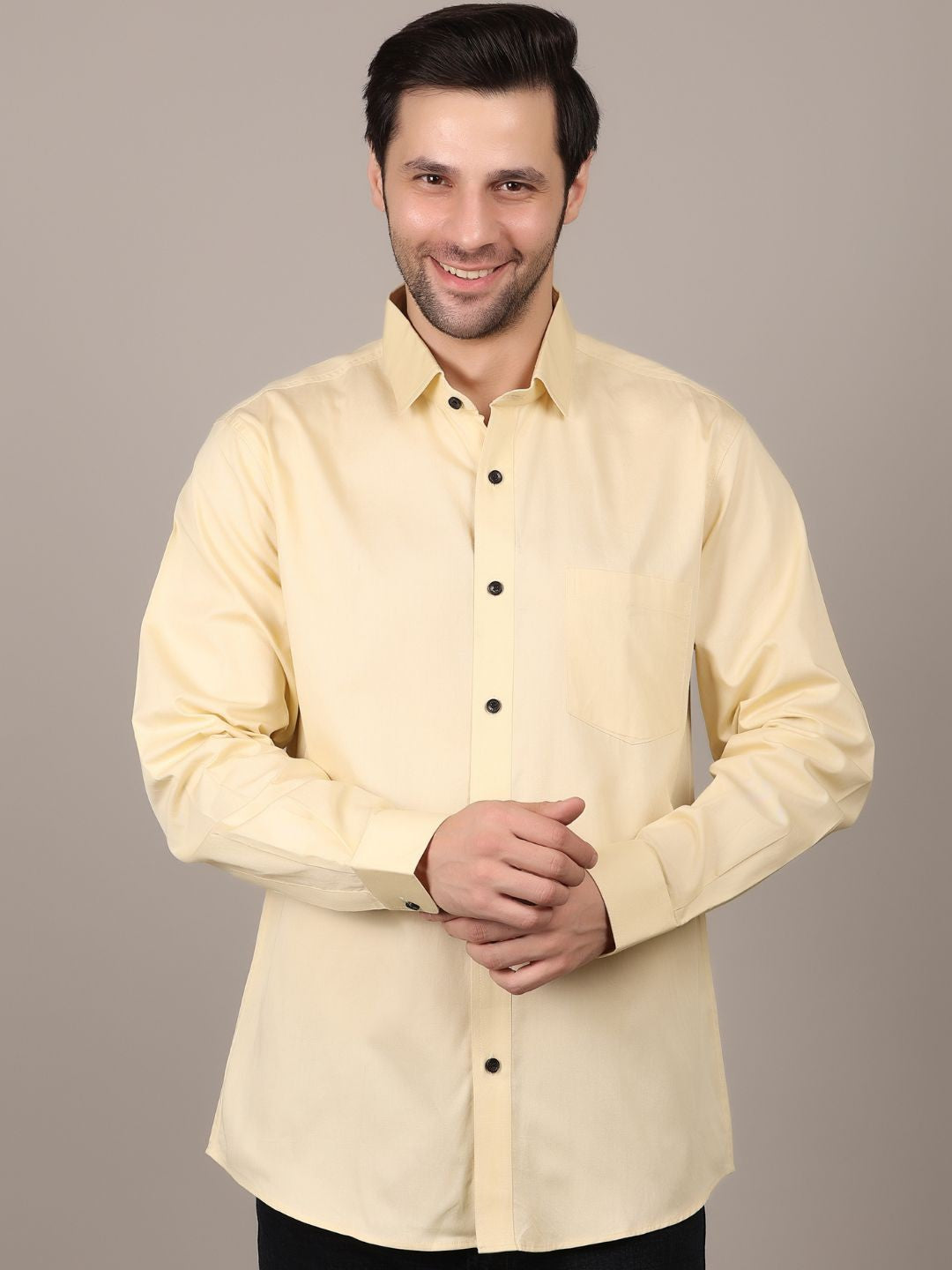 Lemon Formal Shirts For Men With Single Pocket