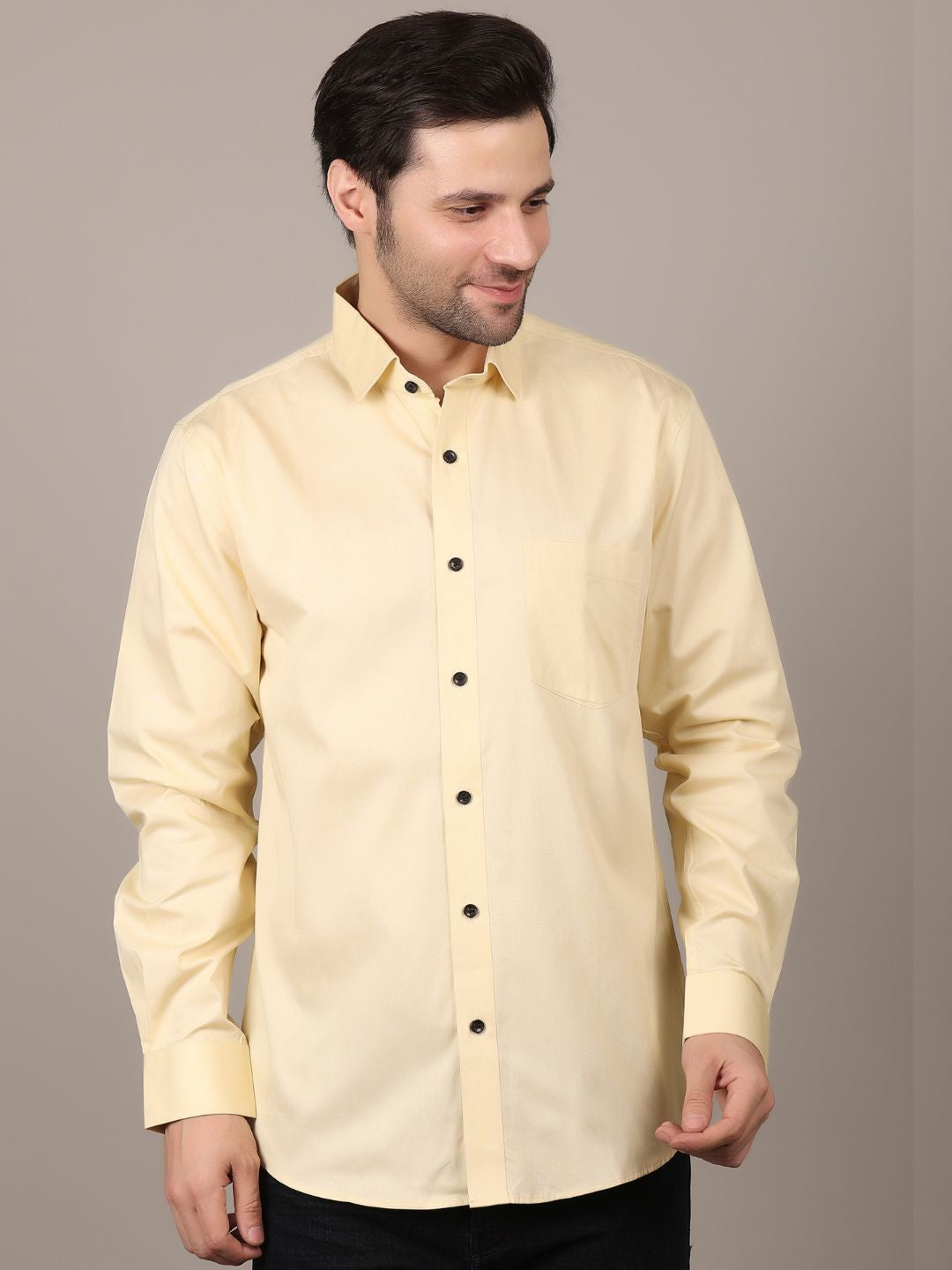 Lemon Formal Shirts For Men With Single Pocket