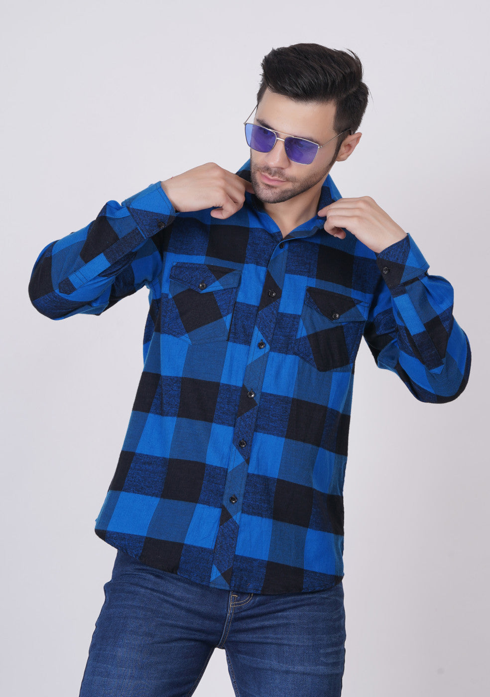 Blue Checked Shirts For Men - ASHTOM