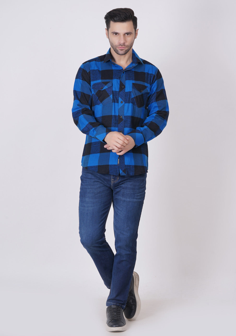 Blue Checked Shirts For Men - ASHTOM
