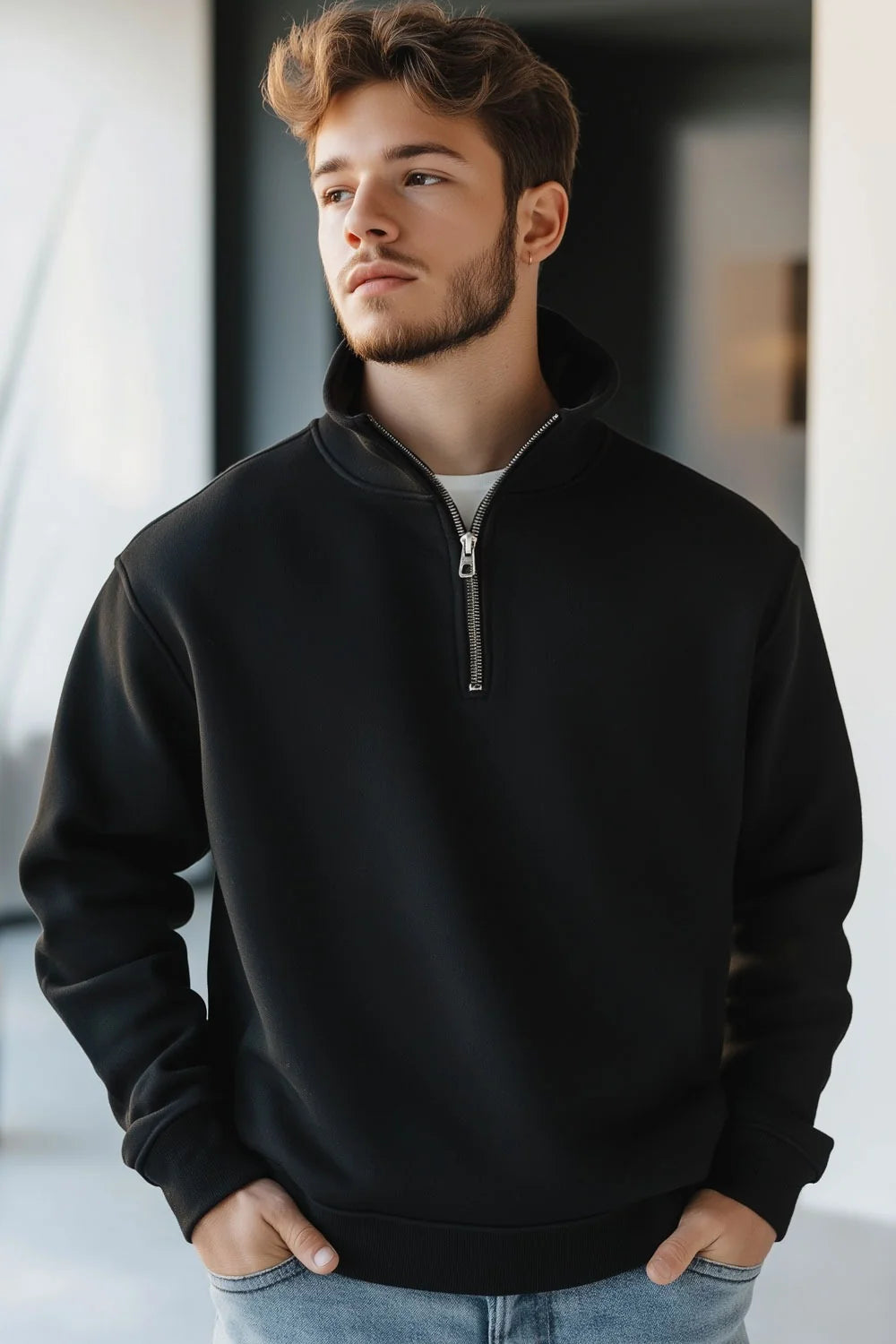 Mock Neck Sweatshirt - Black