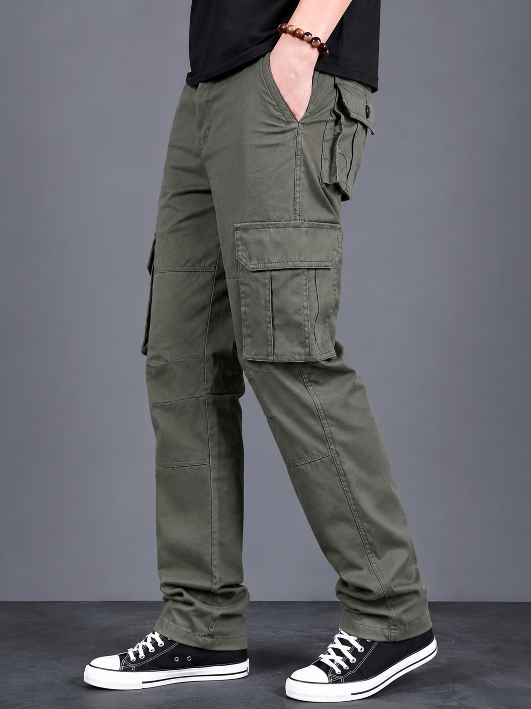 Men’s Regular Fit Cotton Cargo Pants - Gray