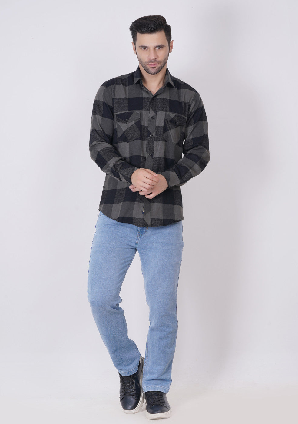 Gray Checked Shirts For Men - ASHTOM