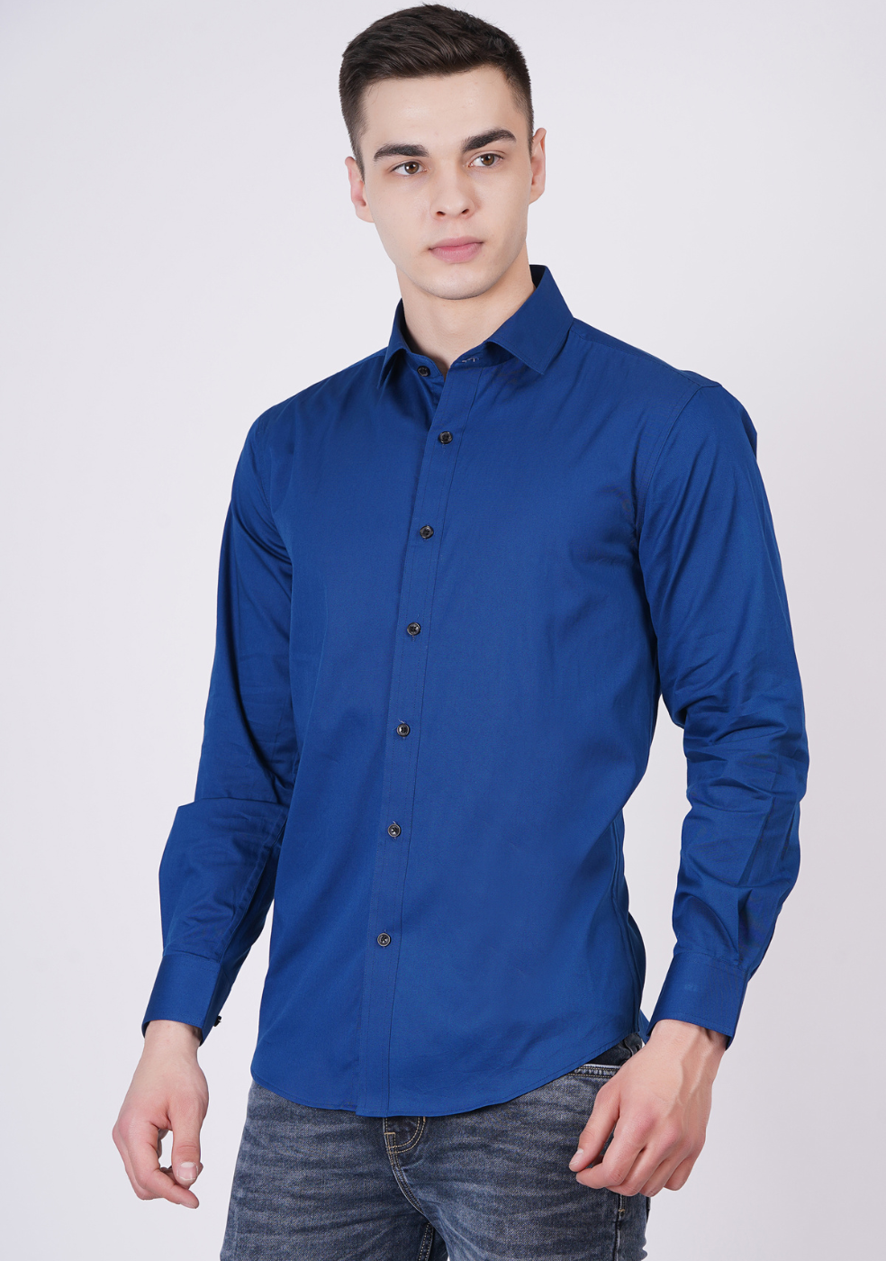 Blue Formal Shirts For Men Without Pocket