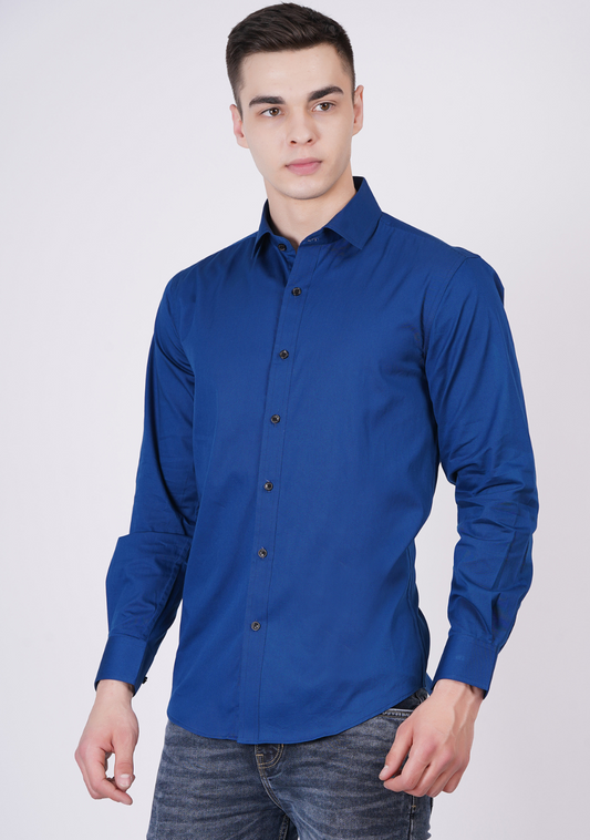 Blue Formal Shirts For Men Without Pocket