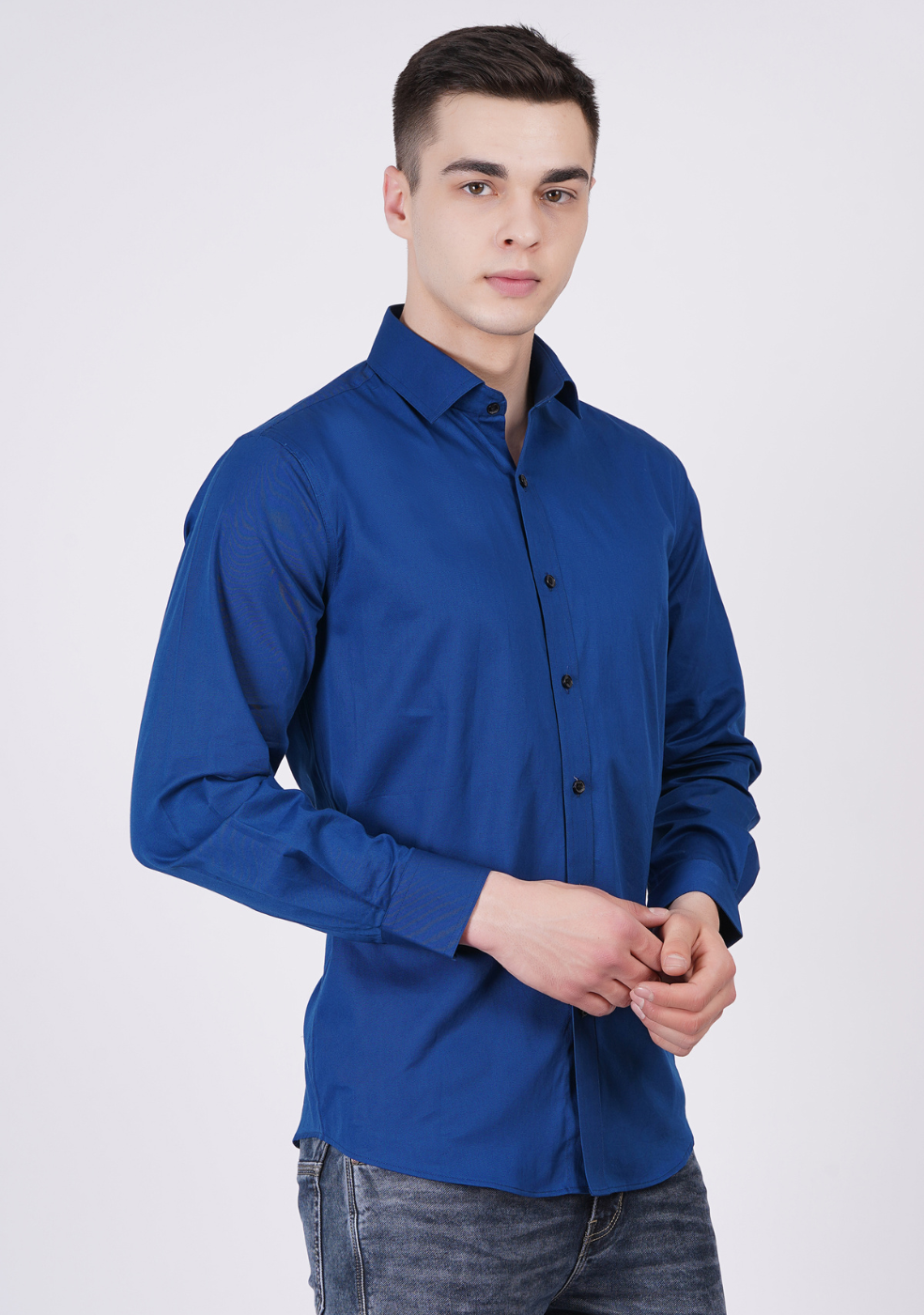Blue Formal Shirts For Men Without Pocket