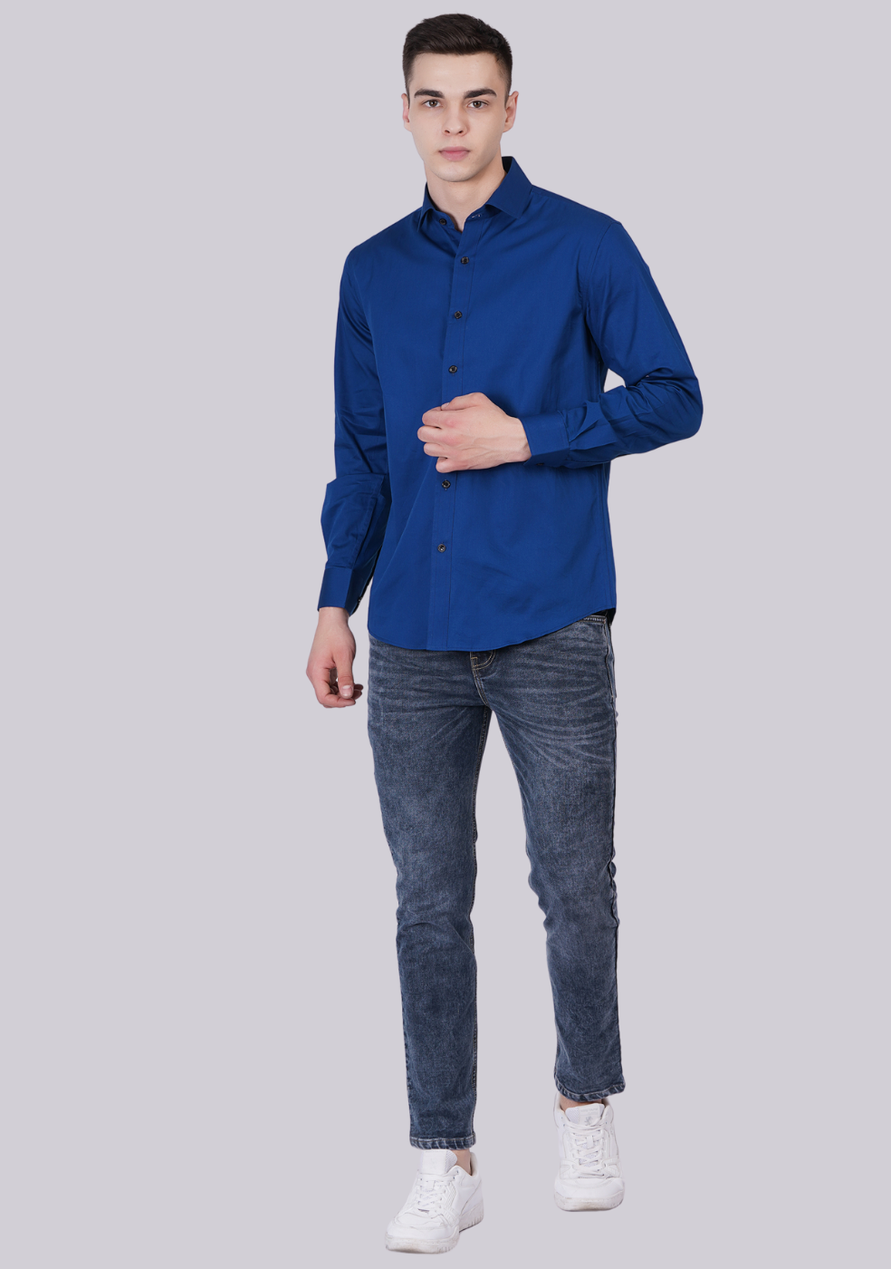 Blue Formal Shirts For Men Without Pocket