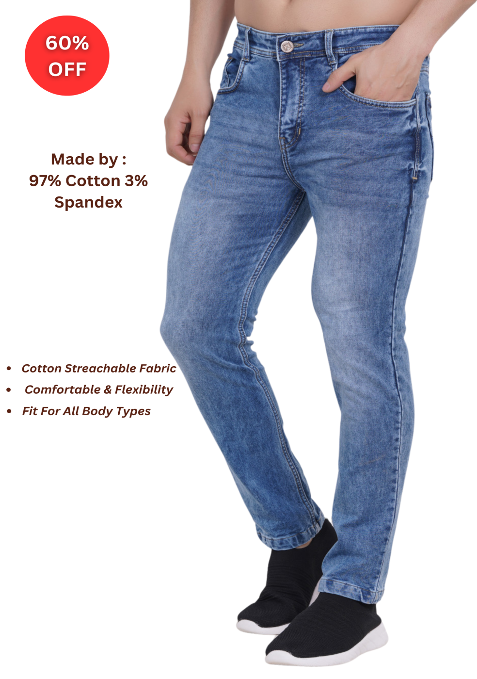 Regular fit Men Blue Denim Jeans
