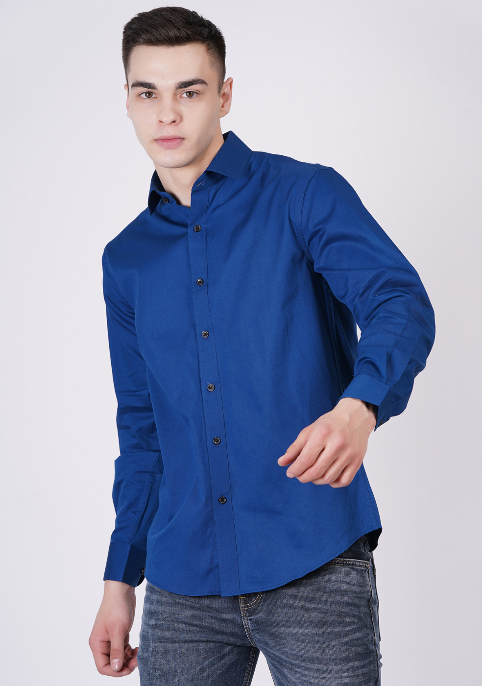 Blue Formal Shirts For Men Without Pocket