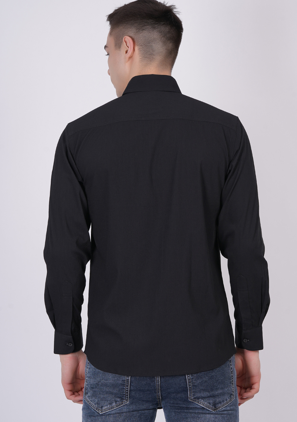 Men Double Pocket Popcorn Premium Black Shirt