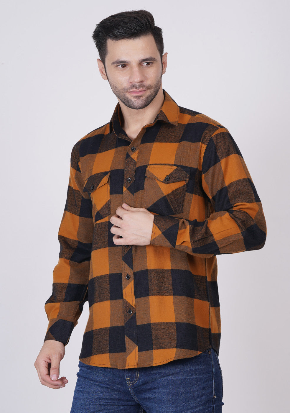 Light-Brown Checked Shirts For Men - ASHTOM