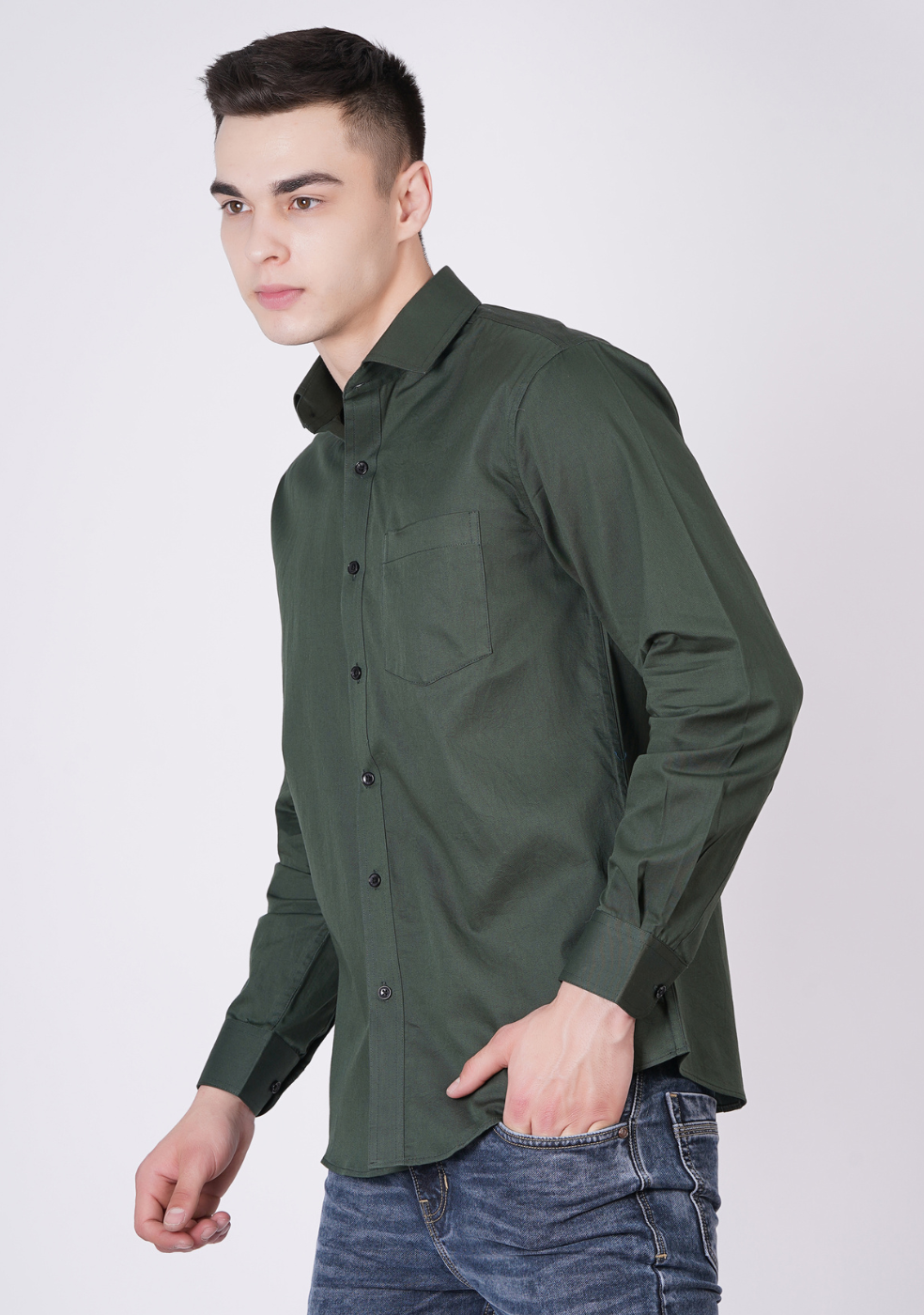 Green Formal Shirts For Men With Single Pocket