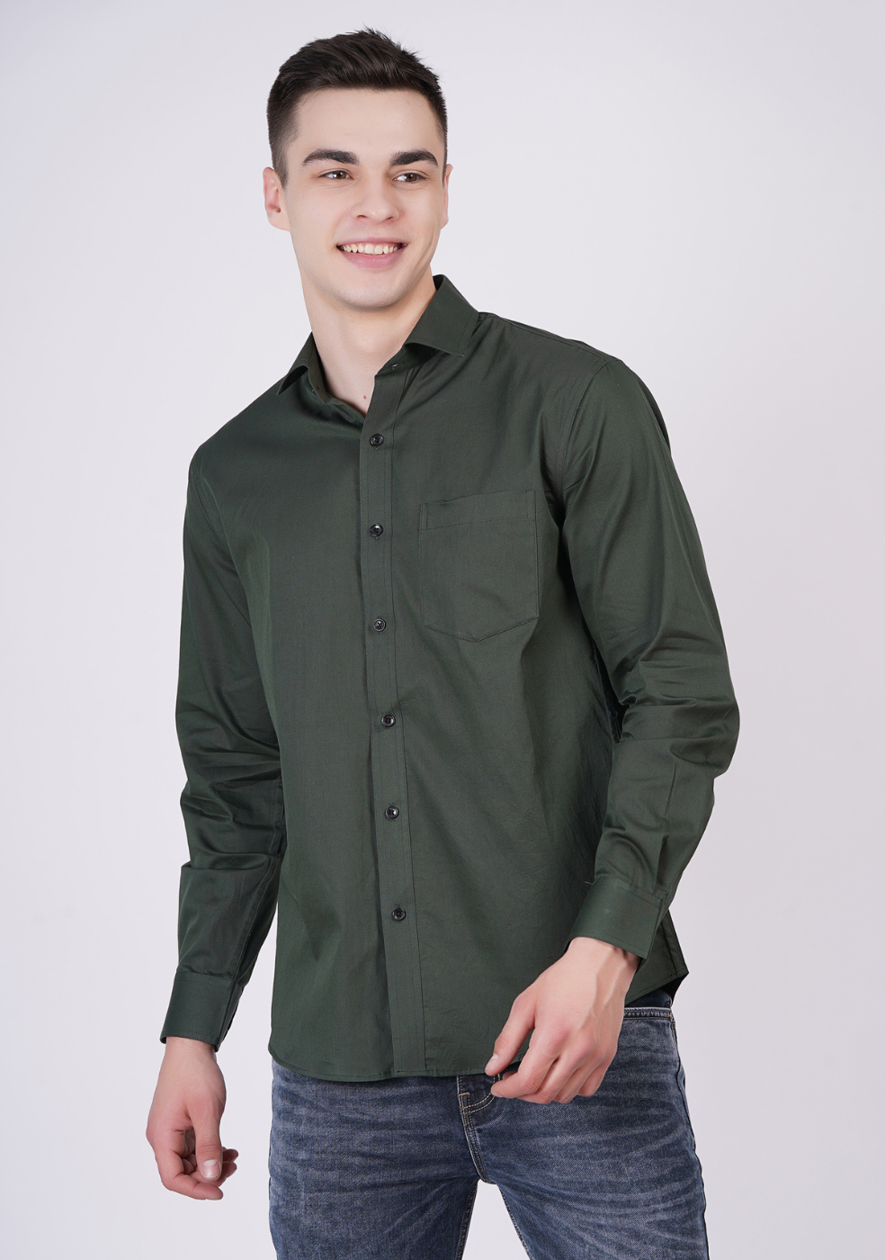 Green Formal Shirts For Men With Single Pocket
