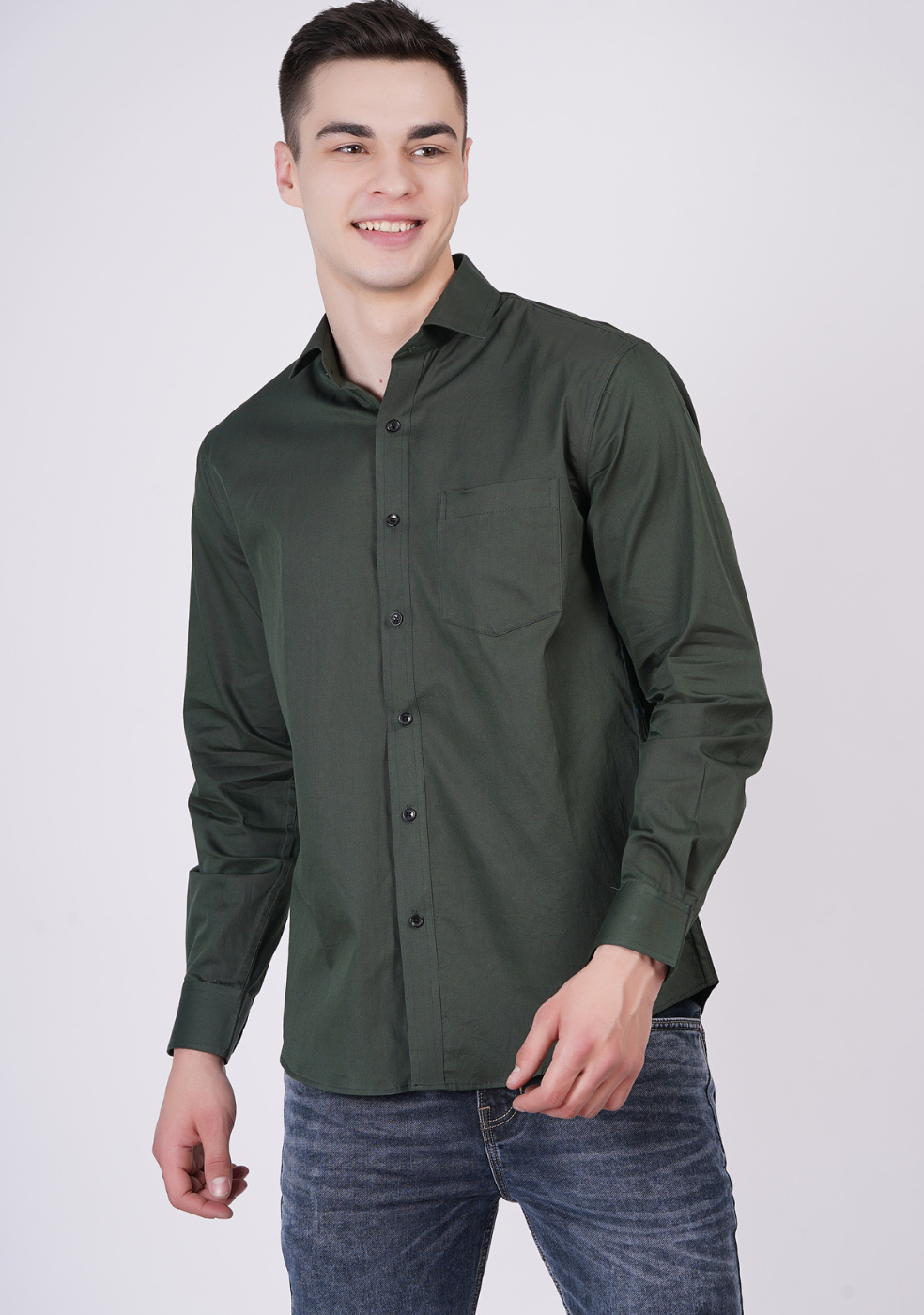 Green Formal Shirts For Men With Single Pocket