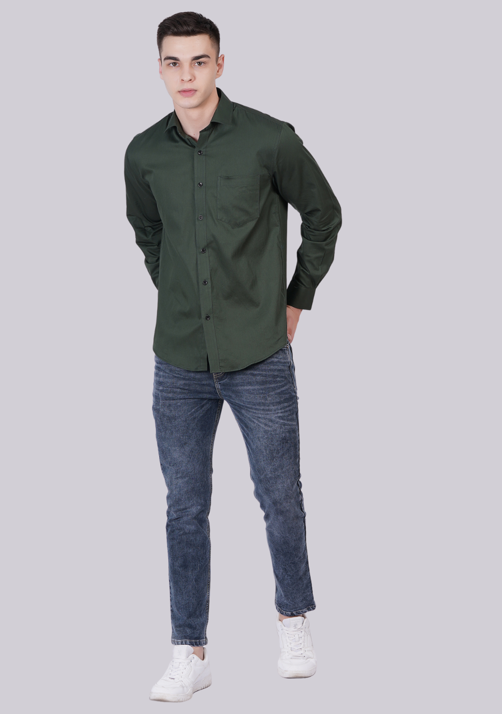 Green Formal Shirts For Men With Single Pocket