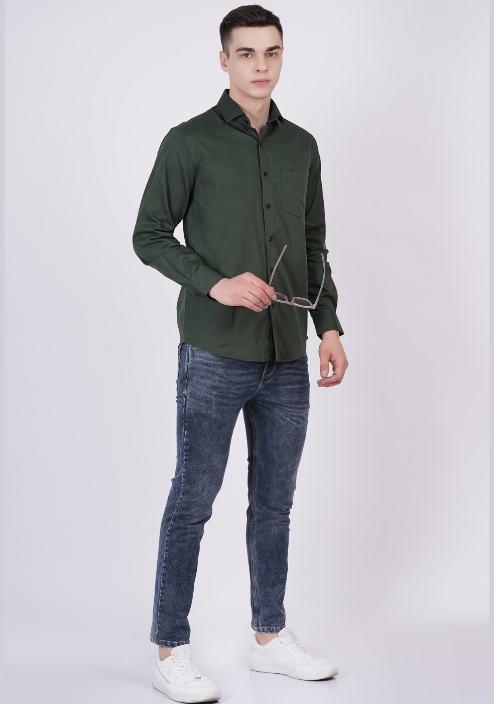 Green Formal Shirts For Men With Single Pocket
