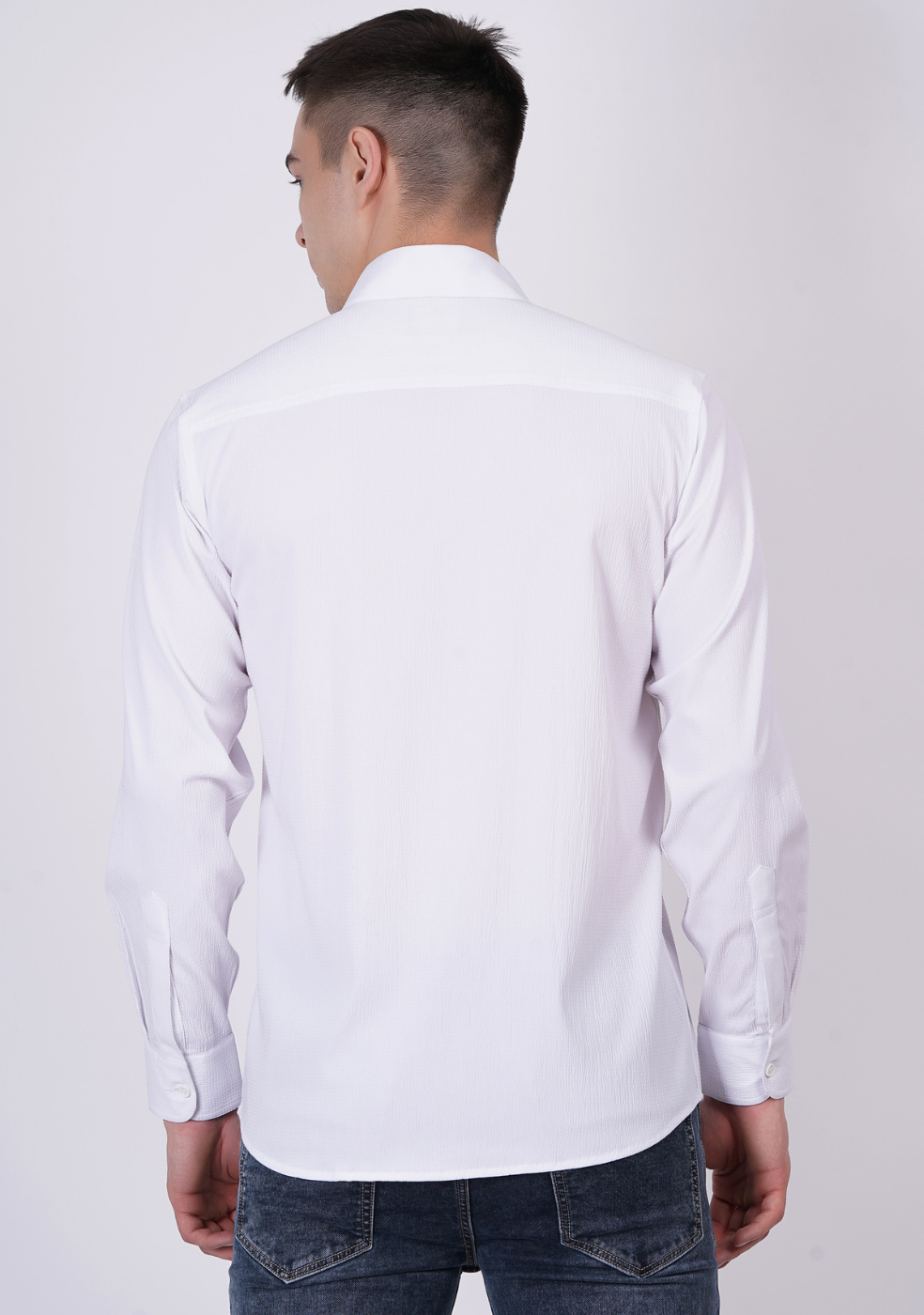 Men Double Pocket Popcorn Premium White shirts